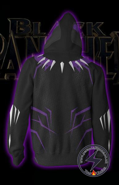 Black Panther Costume Purple Zip Up Hoodie Jacket